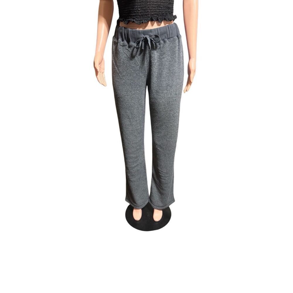 Women's mid rise drawstring wide leg dark grey sweatpants M